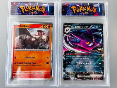 Pok&eacute;mon Reshiram Paradox Fable 017/094 Holo (2025) & Crobat ex SV5a 101/193 RR (2024) Slab Set