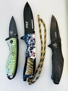 Kershaw Blur 1670BLK, AT Blades Folding Knife, Custom Spider Web Knife &ndash; Lot of 3 Pocket Knives