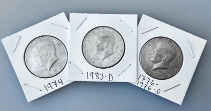 Kennedy Half Dollar Set: 1974, 1976-D Bicentennial, 1983-D, Denver/Philly Mints, Circulated