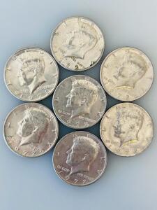 1972 Kennedy Half Dollar Coins, Copper-Nickel Clad, U.S. 50 Cent Piece, Circulated Lot