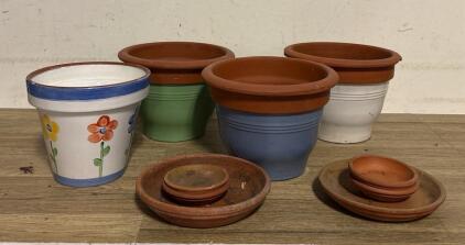 Assorted Ceramic & Terracotta Flower Pots with Saucers, Multicolored, Hand-Painted Design, 5-Piece Set