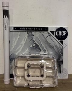 Kitchen Lot: 21.5&rdquo;x17.5&rdquo; WorkTop Saved Chop Tops Clear Glass Cutting Board, 6 PCS By The Heart Of Shopping Skewer Set And 9 Cup Snack Oranizer