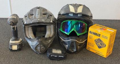 Makita Impact Driver 18V w/Battery, DeWalt DCB1104 Charger, 2 Full-Face MX Helmets, Moose Racing