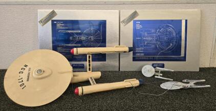 Star Trek U.S.S. Enterprise Model Lot - NCC-1701, Chromart NCC-1701-A & NCC-1701-D Blueprints 14" x 11", Hanging Decorations