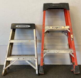 Werner 2ft Aluminum & 3ft Fiberglass Step Ladders, 250lb Capacity, Slip-Resistant Feet