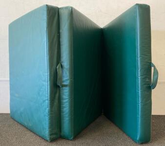 Green Tri-Fold Folding Gym Mat, Vinyl Cover, Handles, Water-Resistant, Zipper Closure