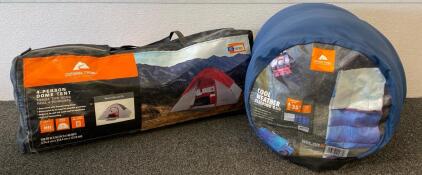 Ozark Trail 4-Person Dome Tent 108"x84"x48" & Cool Weather Sleeping Bag 33"x77" 35&deg;F Bundle