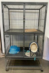 Large 2-Level Steel Animal Cage with Double Doors, Casters, Accessories, Commercial