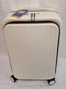 (1) AVERT - Hard Shell Carry-On Luggage, Lightweight Hardside Suitcase W/ 4-Wheel Spinner, USB Charging Port Cup Holder, TSA Lock, No Zipper, White, 22" x 14" x 9"<br/>