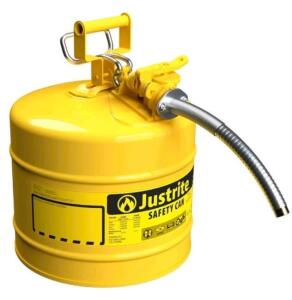 (1) Justrite - 5 Gallon, 5/8" Metal Hose, Steel Safety Can For Diesel, Type II, AccuFlow&trade;, Yellow - 7250220