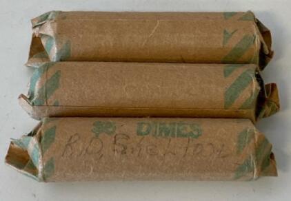 Three Rolls of Roosevelt Dimes &ndash; $15 Face Value, 150 Coins, Circulated, US Currency