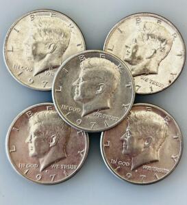1971-D Kennedy Half Dollar Coins, Denver Mint, Set of 5, Copper-Nickel, Circulated, 50&cent; Each
