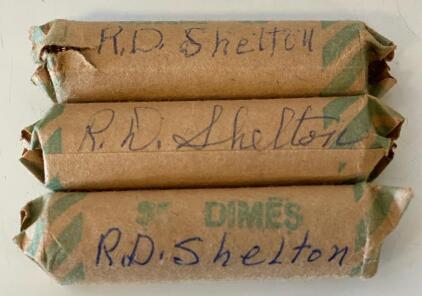Roosevelt Dime Rolls &ndash; United States, 3 Rolls, $15 Face Value, Handwrapped, Provenance Marked