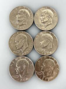 1978 Eisenhower Dollar Coin Lot, 6 Coins, Copper-Nickel Clad, U.S. Mint, Circulated