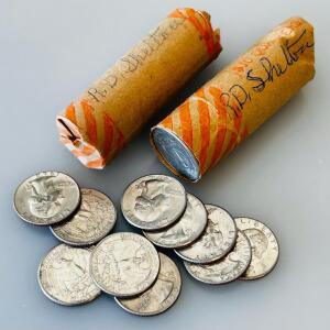 (2) Rolls of Washington Quarters ($20 Face, Mixed 1961&ndash;1979), Handwrapped, Some Silver Possible