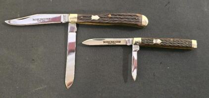 Winchester 2904 & 2978 Pocket Knives, 1987 & 1989, Jigged Bone, Carbon Steel, USA, 2-Blade