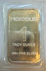 Heraeus 1 Troy Ounce .999+ Fine Silver
