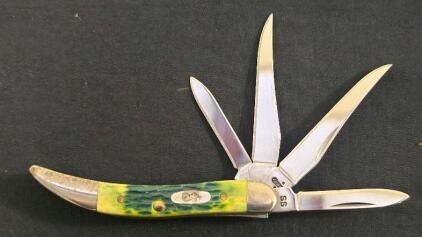 Case Stockman 4-Blade Folding Knife - Green/Yellow Jigged Bone Handle, Stainless, USA