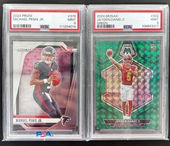 2024 Prizm Michael Penix Jr. RC #378 PSA 9 & 2024 Mosaic Jayden Daniels Green RC #302 PSA 9
