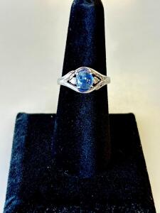 Sterling Silver Ring, 1.77ct Tanzanite, 0.06ct Diamond Accents, Oval Cabochon, 3.1g, Tag K17E9 Size 6.5
