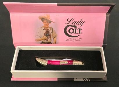 Colt Lady Colt CT382 Folding Pocket Knife, Pink Handle, Brass Bolsters, Boxed Presentation