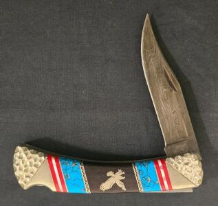 Buck 110 Yellowhorse Custom '95 Folding Knife, Turquoise Inlay, Serial #0389, 3.75" Blade, USA