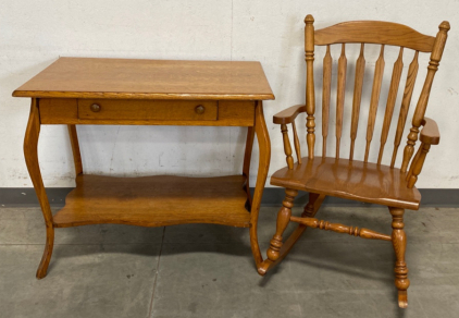 Wood Desk (35” x 23” x 30”) and Rocking Chair