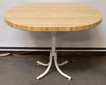 Butcher Block Laminate Oval Wood Table, 40"x30"x30" Metal Pedestal Base, Seats 4
