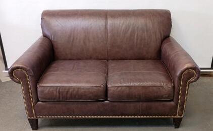 Flexsteel Riverside Leather Loveseat, Coffee, Top-Grain, Model 3240-20, Nailhead Trim