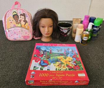 Disney Princess Mini Backpack, Birds n&rsquo; Blooms 1000 Pc Puzzle, Mannequin, Mug, Toiletries Lot