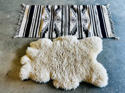 Zapotec 100% Wool Runner Rug, BFC Casa Micolajca, Made in Mexico, Sheepskin Area Rug Bundle