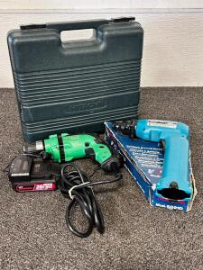 Hitachi D10VH 3/8" Corded Drill (Tested and Works) & Makita 6891D 9.6V Cordless Drywall Screwdriver, Cases, Charger