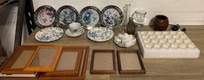 Collectible Songbird & Wildlife Plates by Lena Liu, 6 Wood Picture Frames, Glassware, 24 Tea Lights,