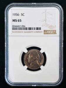 1956 Jefferson Nickel 5C NGC MS65, Cert#: 8344457-036, Cupronickel, 21.2mm, 5g