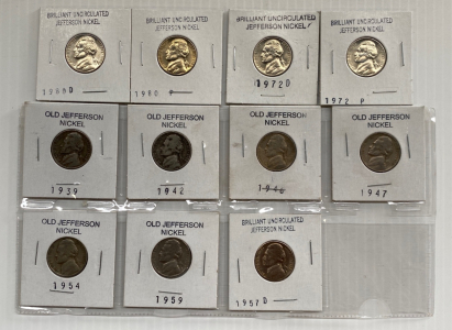 (2) 1972/ 1980 P&D Jefferson Nickels, and (7) 1939-1957 Jefferson Nickels