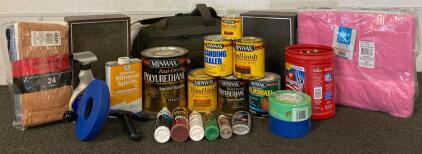 Workshop Lot &ndash; Minwax Wood Finish, Vintage Speakers, Bag, New Towels/Washcloths, Hardware