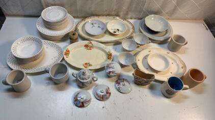 Vintage Ceramic Dinnerware Dishes (34 Pieces) Floral & Geometric Designs