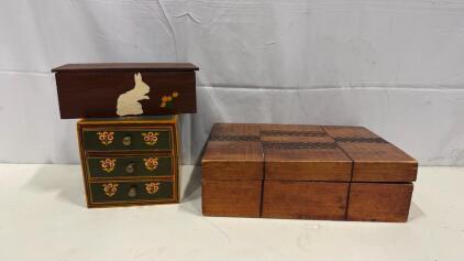 (3) Vintage Wooden Jewelry Boxes