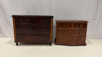 Pair of Vintage Miniature Wooden Dressers - Bow-Front and Straight-Front, 3 to 4 Drawers