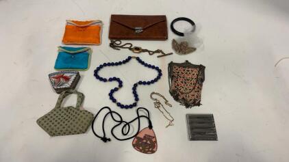 (2) Vintage Jewery Pouches (1) Vintage Coi Earring Case, Costume Jewelry & More