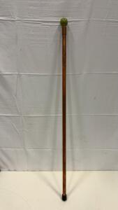 Vintage 32&rdquo; Copper Walking Stick With Green Ball Top