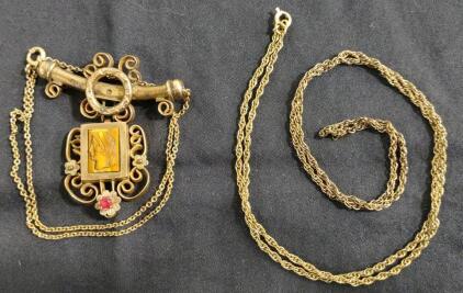 (1) 12" Antique Victorian-Style Cameo Necklace & (1) 24" 12k GE Speidel Gold Twisted Rope Chain Link Necklace