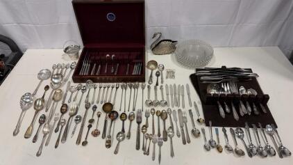 Approx(40+) Assorted Silver-Plated Dinnerware & (8) Imperial Glass Plates