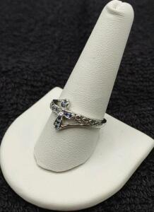 Size 10 Blue Sapphire Cross .925 Ring