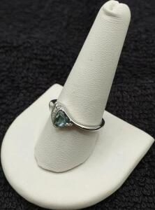 Size 10 Faceted Trillion Cut Aquamarine .925 Ring