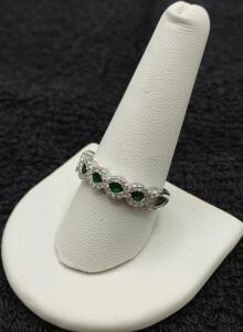 Size 10 5-Stone Green Emerald .925 Ring
