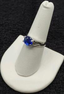 Size 7 Brilliant Blue Sapphire Faceted Round Cut Ring