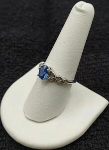 Size 9 Faceted Oval Cut Blue Sapphire .925 Ring