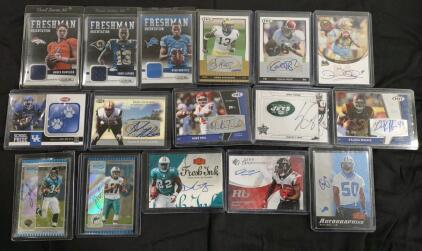 (16) Assorted Signed Rookie Football Player Sport Cards-Feat. Freshman Orientation "Brock Osweiler"-Denver Broncos w/Freshman Fabric, Freshman Orientation "Chris Givens" Rams w/Freshman Fabric, & Much More!