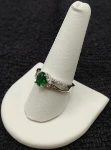 Size 10 Faceted Oval Cut Green Emerald .925 Ring